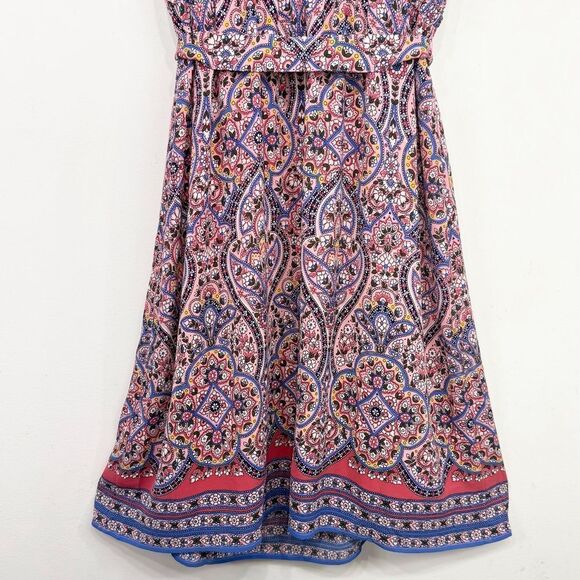 Talbots Majestic Medallion Floral Ruffle Cap Sleeve Tie Waist Pinafore Dress - Picture 11 of 16